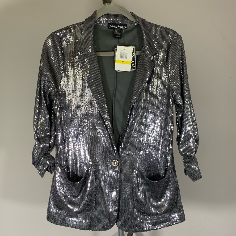 NWT Living Doll Silver Sequined Blazer